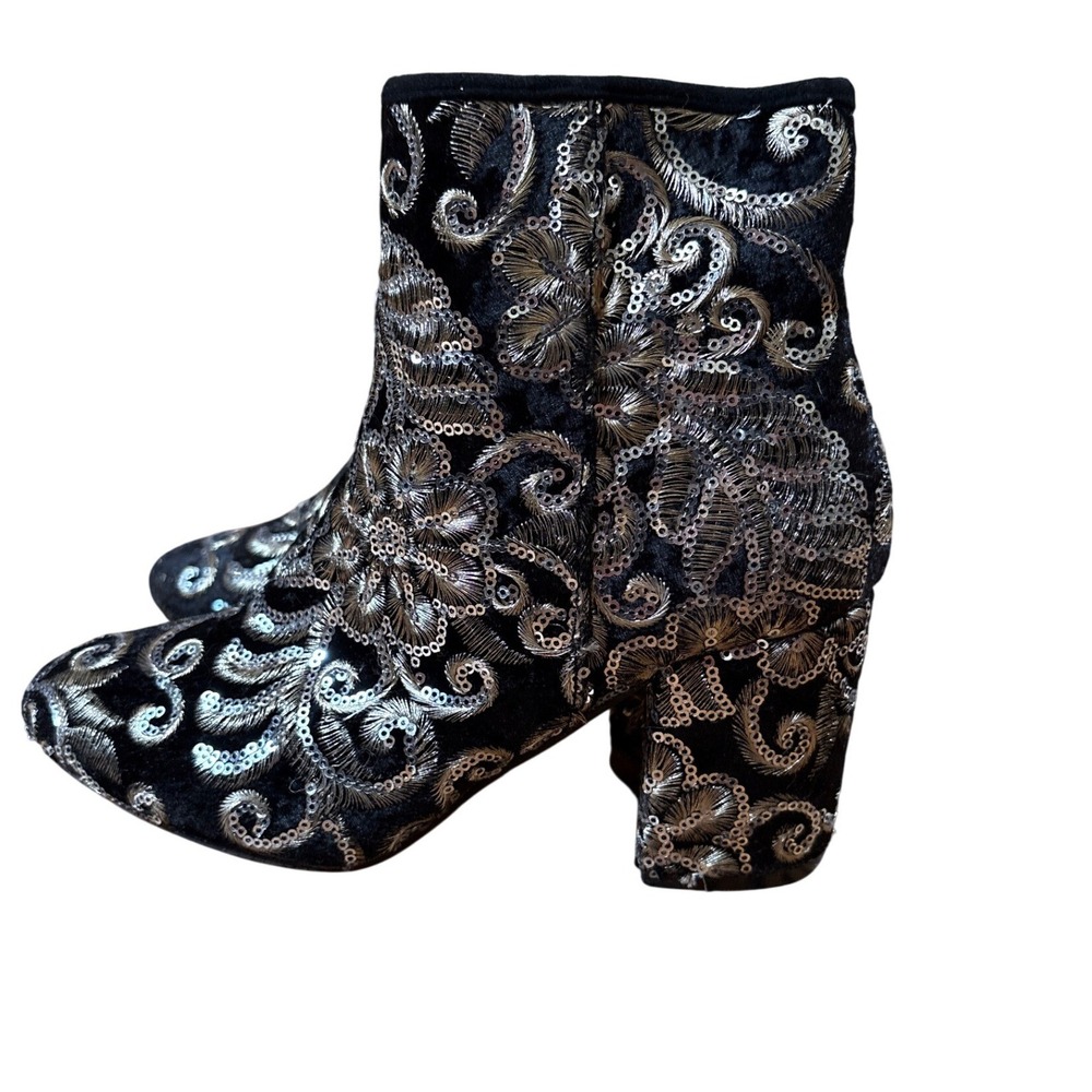 Marypaz Ankle Boots Women Black Silver Sequin Embroidered Velvet SIZE 37